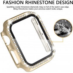 Crystal Diamond Rhinestone Case with Built In Tempered Glass Screen Protector for Apple Watch Series 6/5/4/SE [40mm] (Gold)